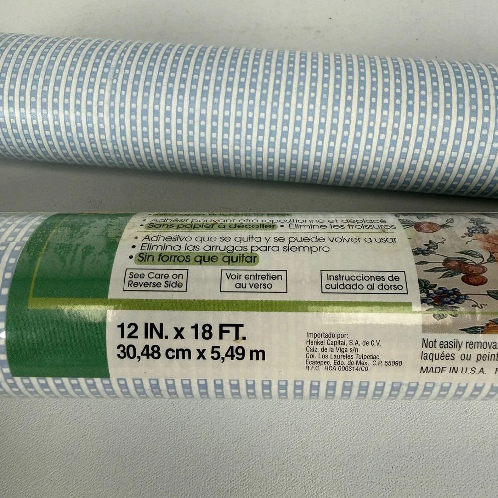 Vintage Duck Brand Self Adhesive Easy Liner BLUE STRIPE CHECK 90s Kitchen Drawer